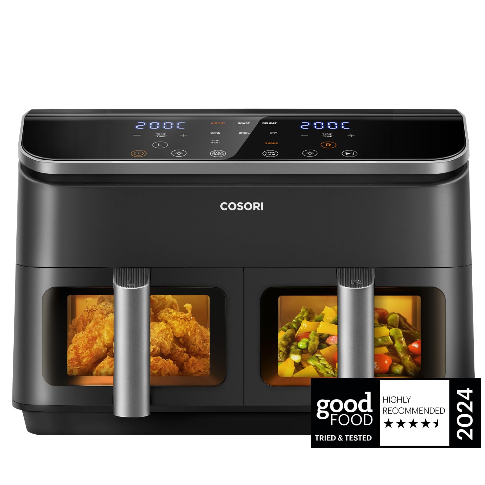 COSORI Dual Air Fryer, 8.5L Family Size, 8-In-1, Air Fry, Roast, Bake, Reheat, Dehydrate, Grill