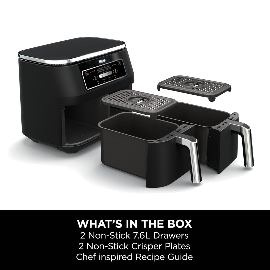 Ninja Foodi Dual Zone Digital Air Fryer, 2 Drawers, 7.6L, 4-in-1, Uses No Oil, Air Fry, Max Crisp, Roast, Reheat
